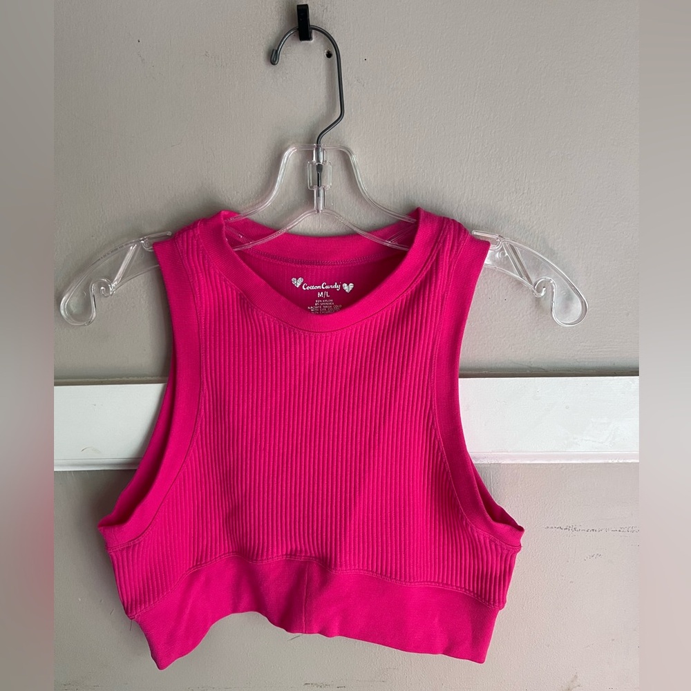 Cotton Candy Bright Pink Ribbed Crop Tank